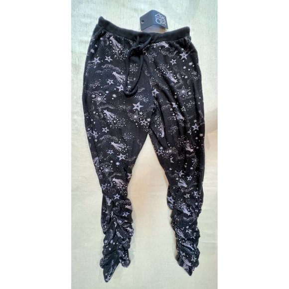 Chaser Black Mystical Star Print Bliss Knit Shirred Jogger Pants Black Purple S - Picture 1 of 13